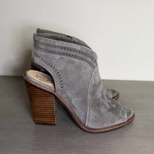 Vince Camuto Peep Toe Ankle Boots - Gray Suede - Block Heel